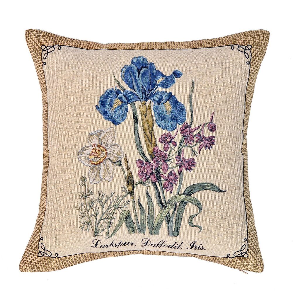 2890 Jacquard Woven Botanical Pillow Cover | Square Vintage Floral Tapestry